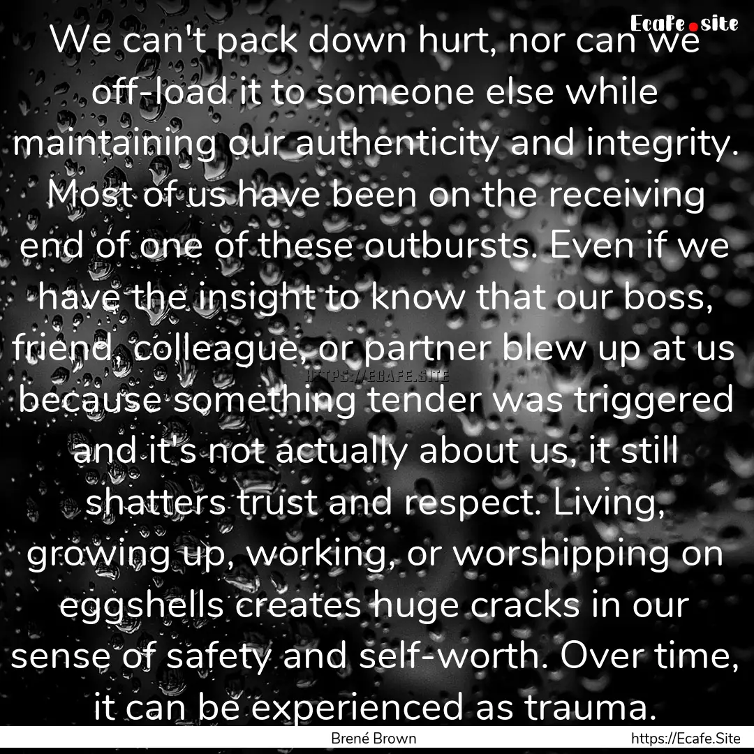 We can't pack down hurt, nor can we off-load.... : Quote by Brené Brown