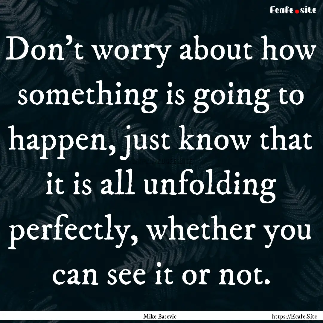 Don't worry about how something is going.... : Quote by Mike Basevic