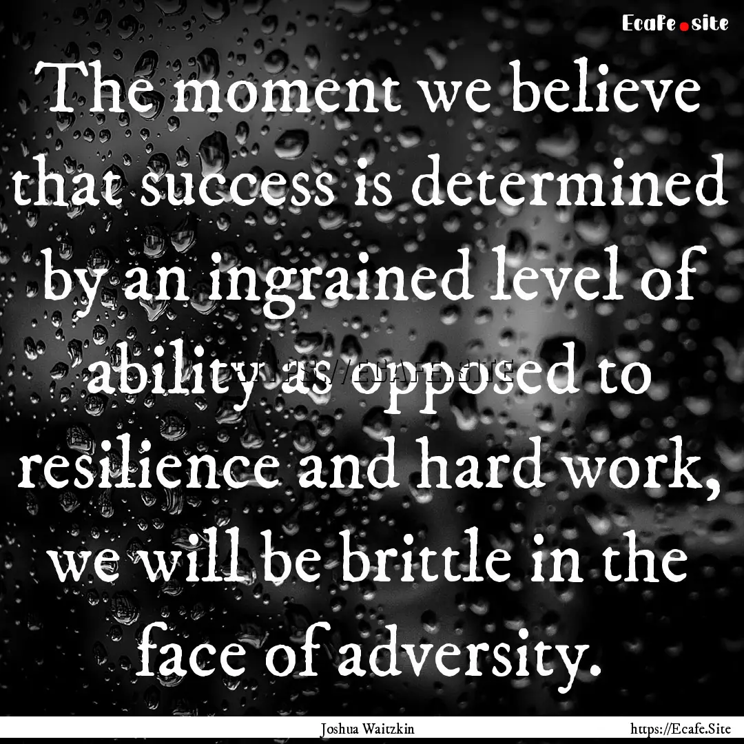 The moment we believe that success is determined.... : Quote by Joshua Waitzkin