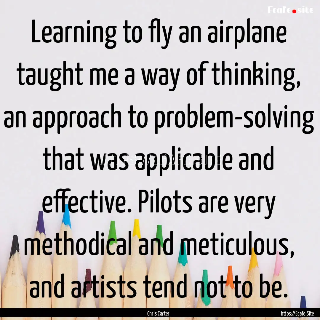 Learning to fly an airplane taught me a way.... : Quote by Chris Carter