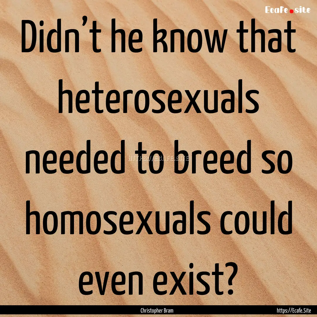 Didn’t he know that heterosexuals needed.... : Quote by Christopher Bram