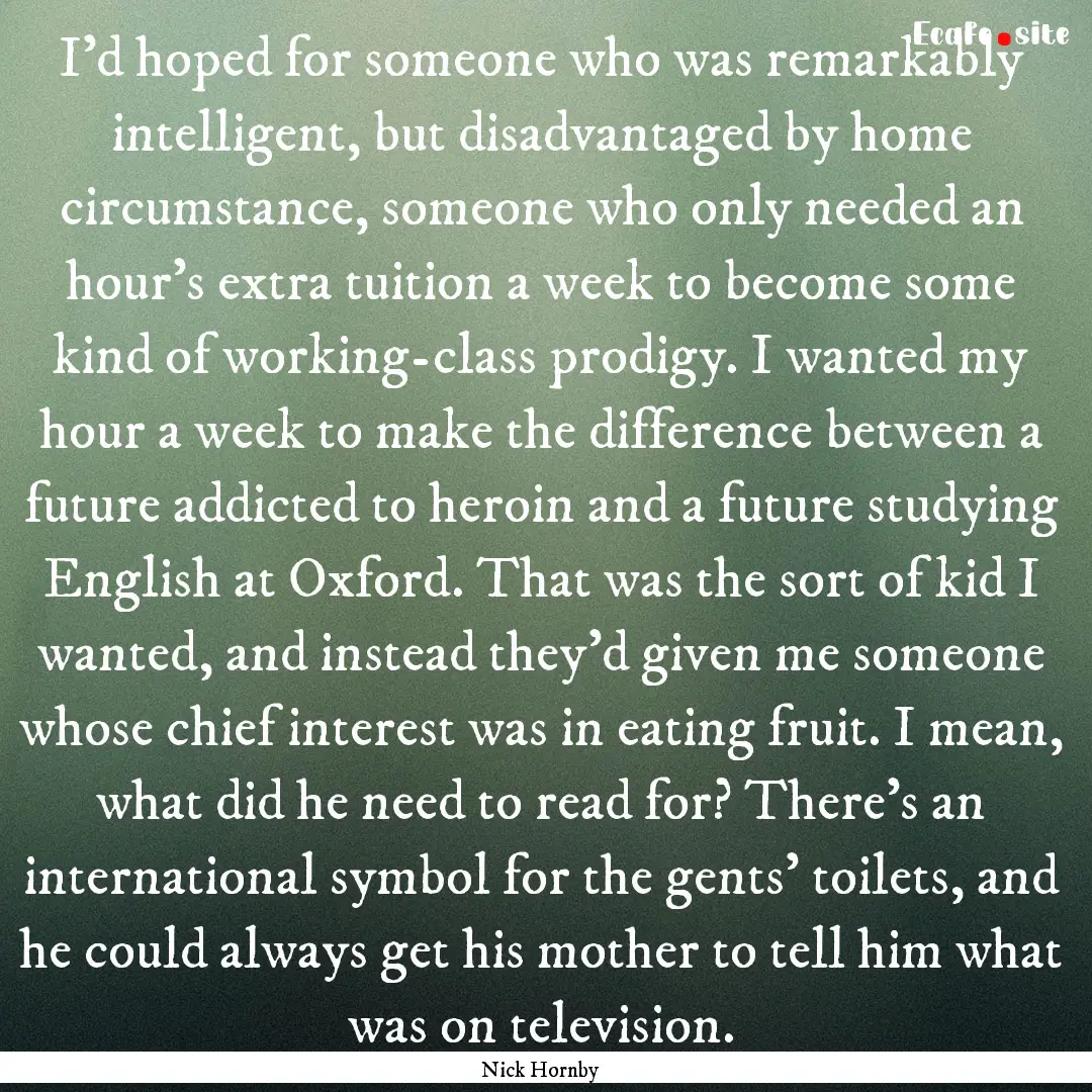 I'd hoped for someone who was remarkably.... : Quote by Nick Hornby