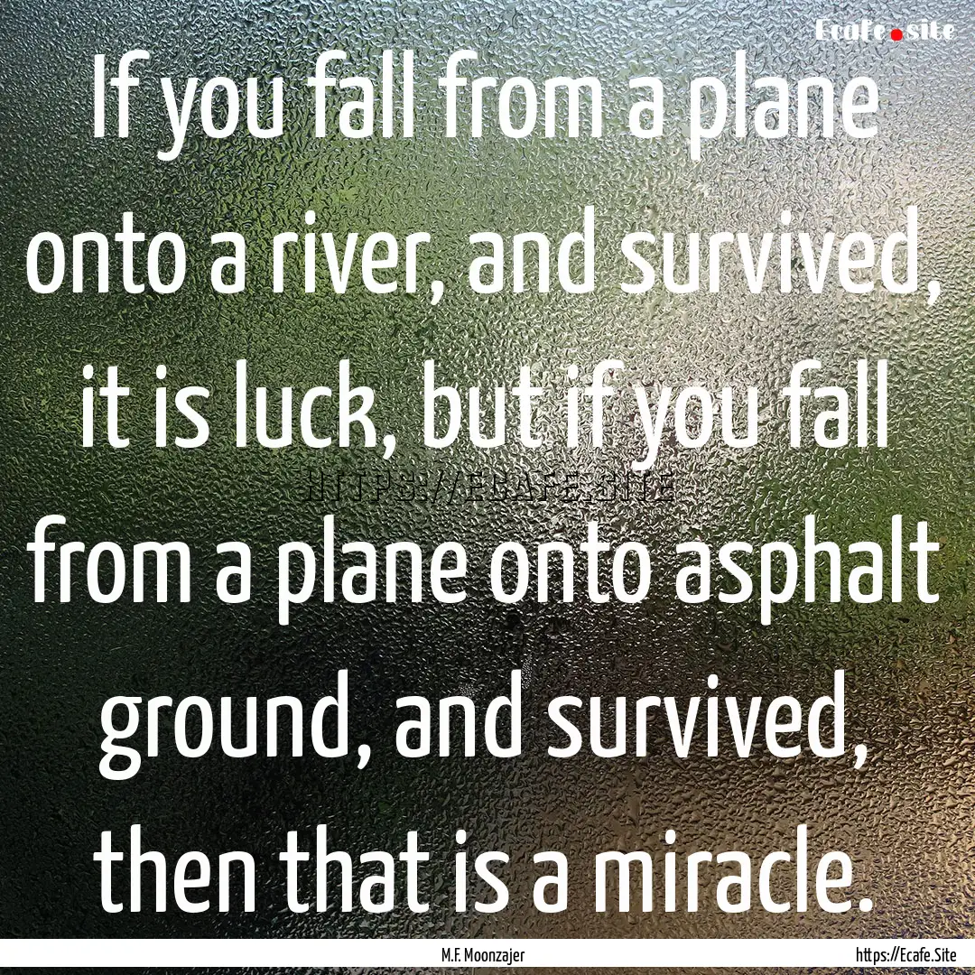 If you fall from a plane onto a river, and.... : Quote by M.F. Moonzajer