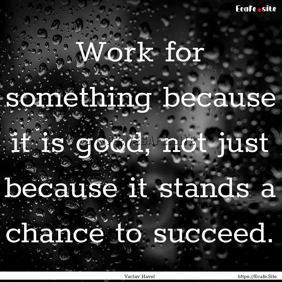 Work for something because it is good, not.... : Quote by Vaclav Havel