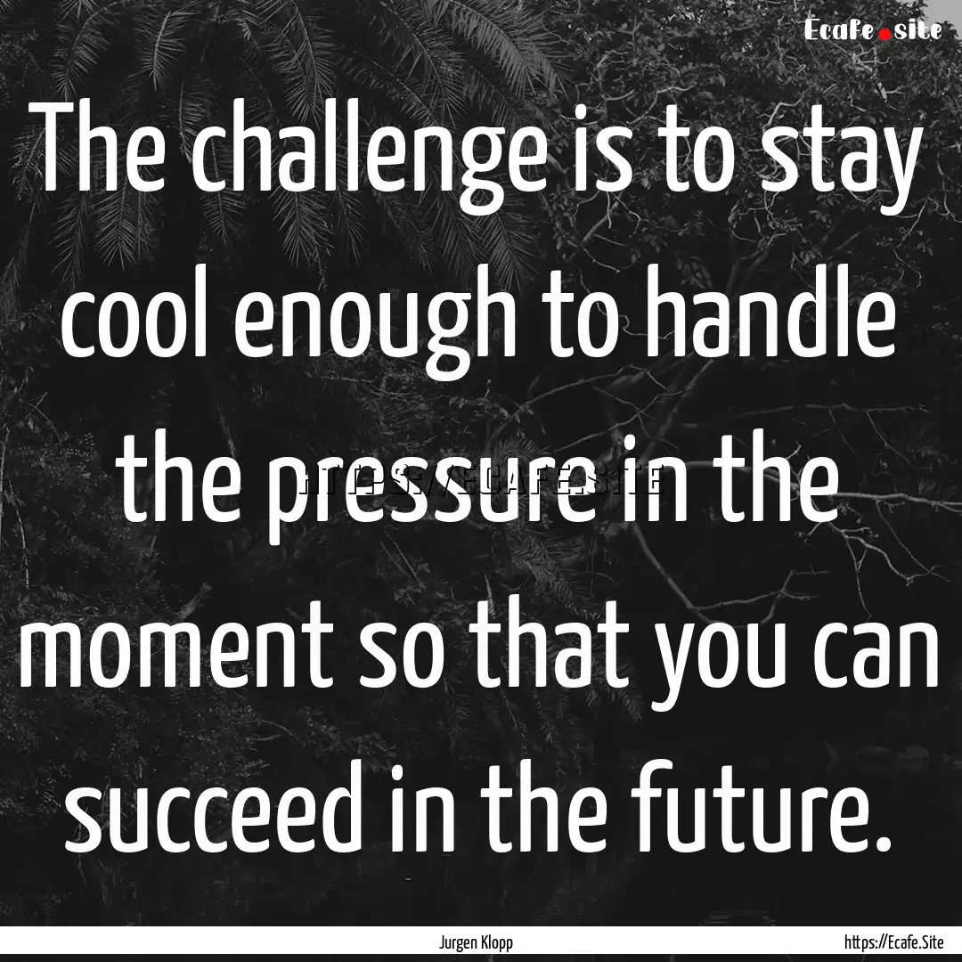 The challenge is to stay cool enough to handle.... : Quote by Jurgen Klopp