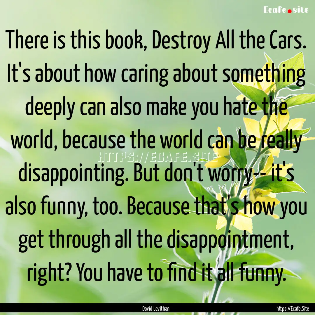 There is this book, Destroy All the Cars..... : Quote by David Levithan