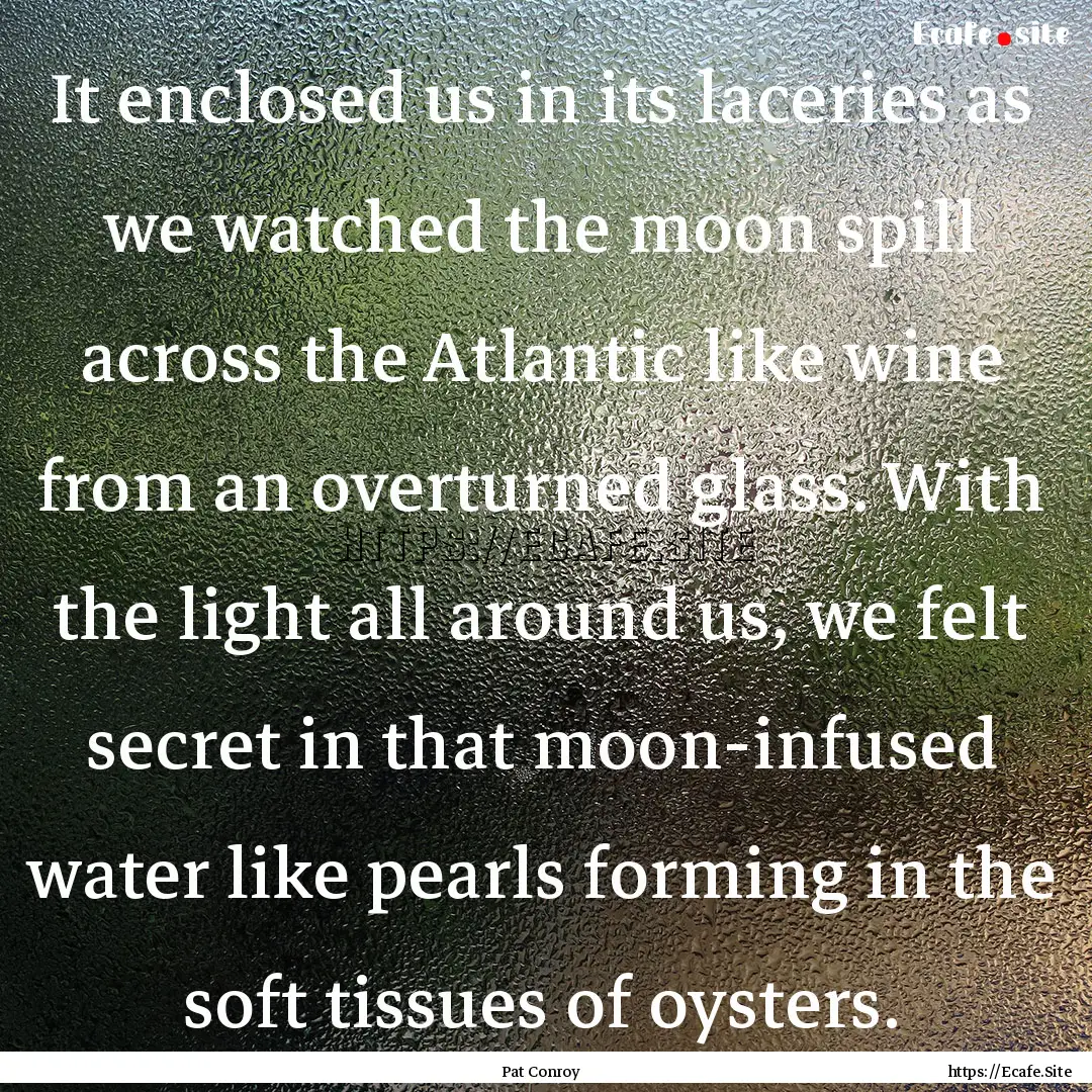 It enclosed us in its laceries as we watched.... : Quote by Pat Conroy