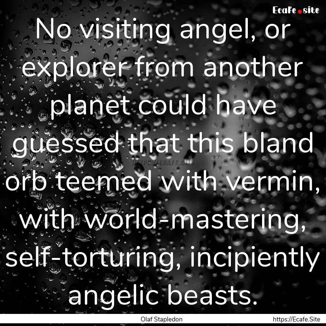 No visiting angel, or explorer from another.... : Quote by Olaf Stapledon