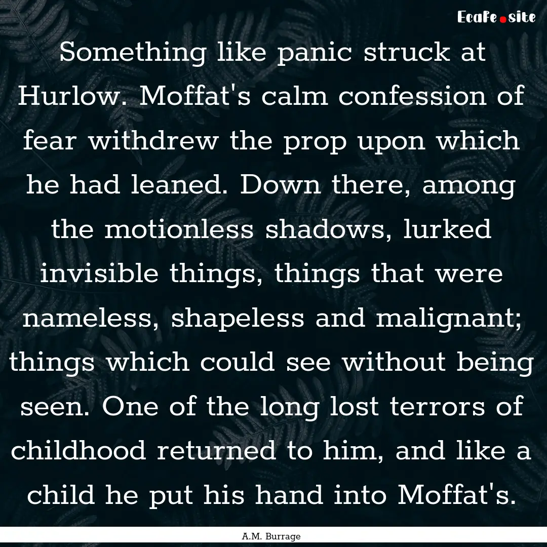 Something like panic struck at Hurlow. Moffat's.... : Quote by A.M. Burrage