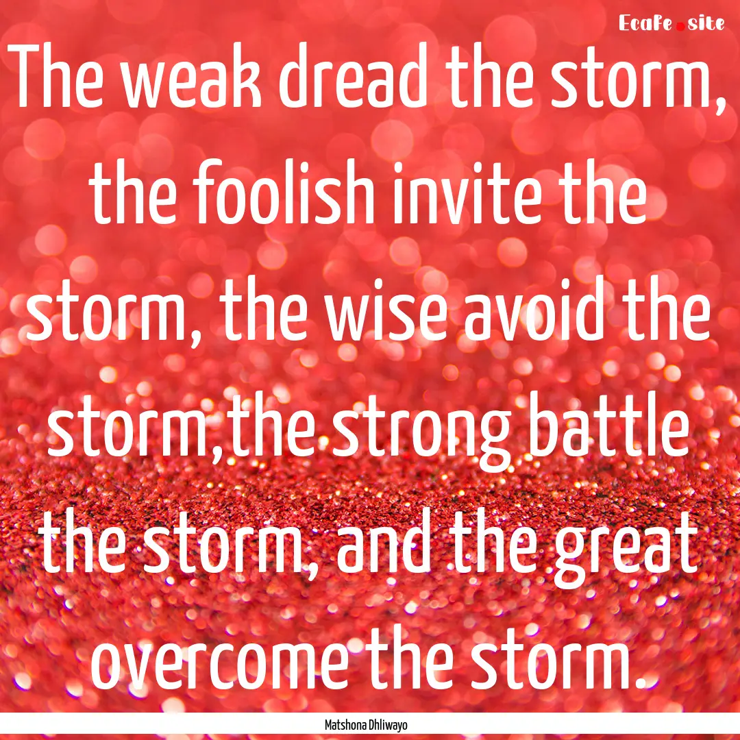 The weak dread the storm, the foolish invite.... : Quote by Matshona Dhliwayo