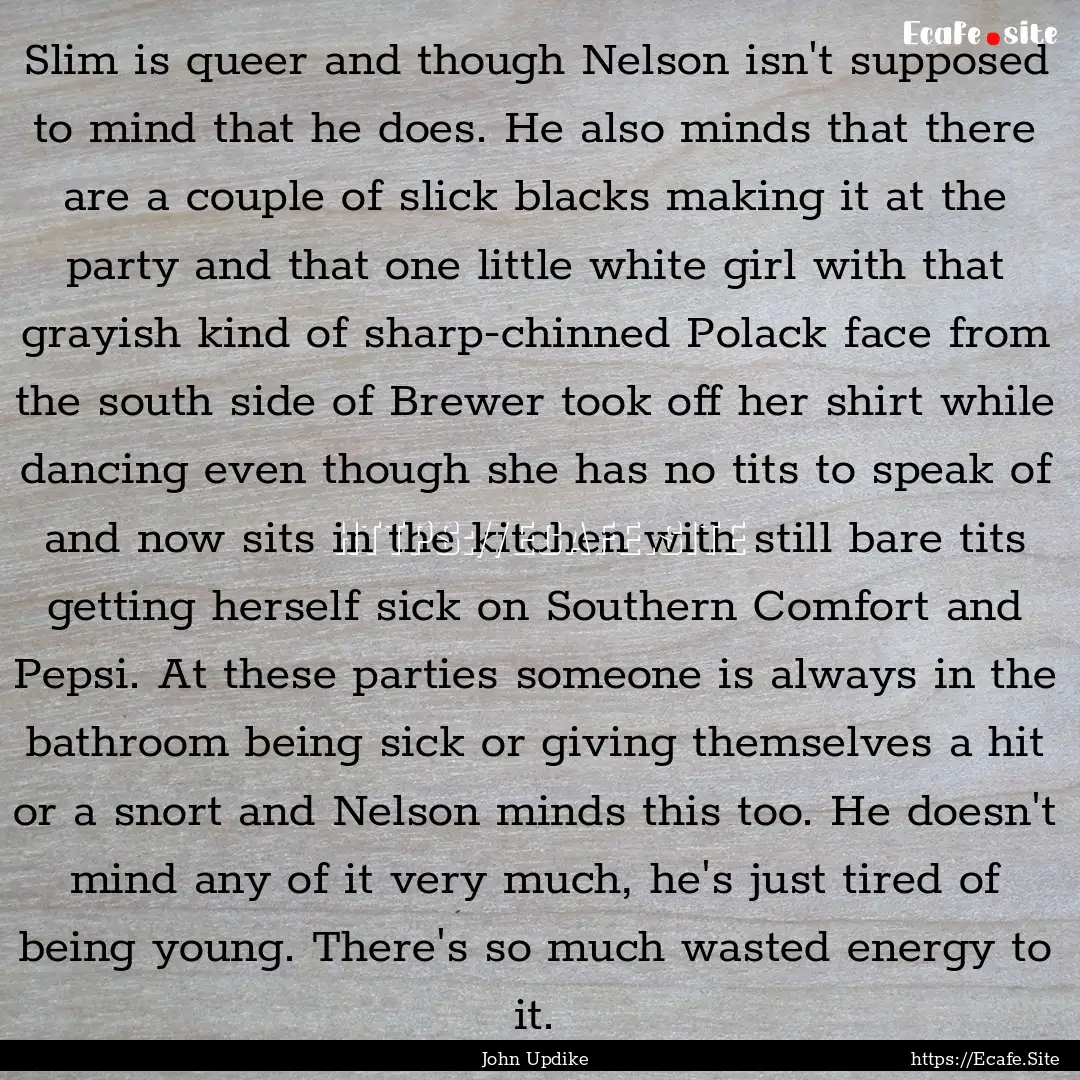 Slim is queer and though Nelson isn't supposed.... : Quote by John Updike