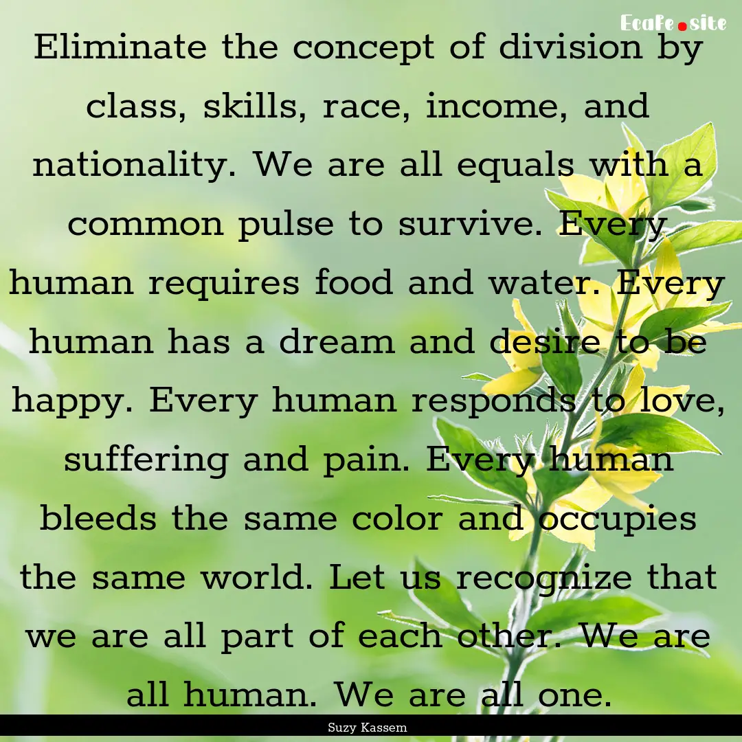 Eliminate the concept of division by class,.... : Quote by Suzy Kassem