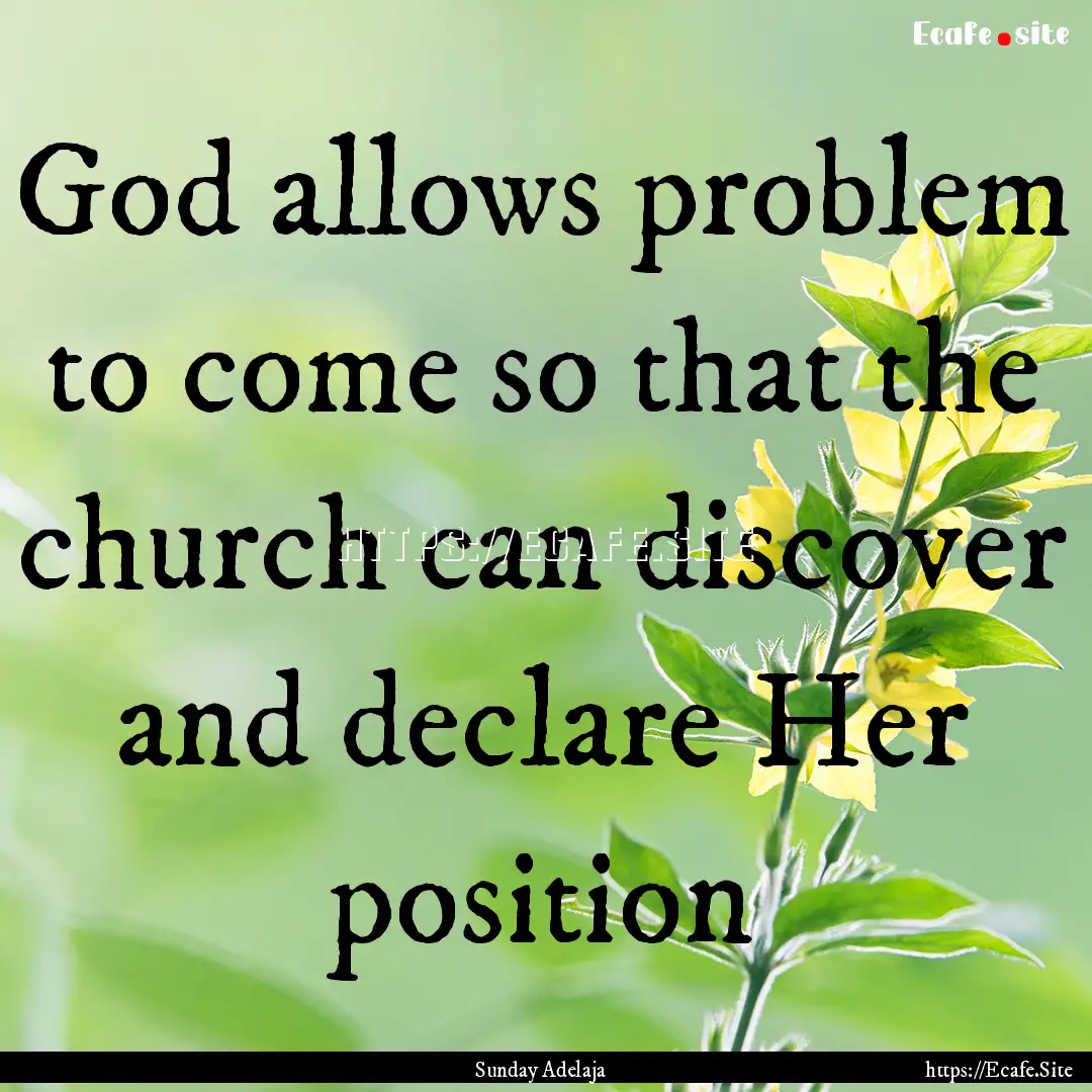 God allows problem to come so that the church.... : Quote by Sunday Adelaja