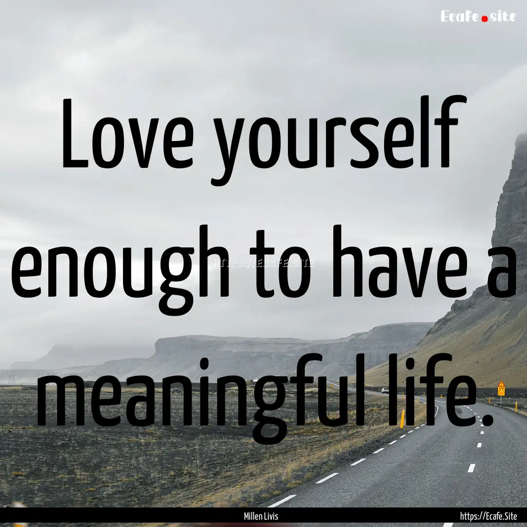 Love yourself enough to have a meaningful.... : Quote by Millen Livis