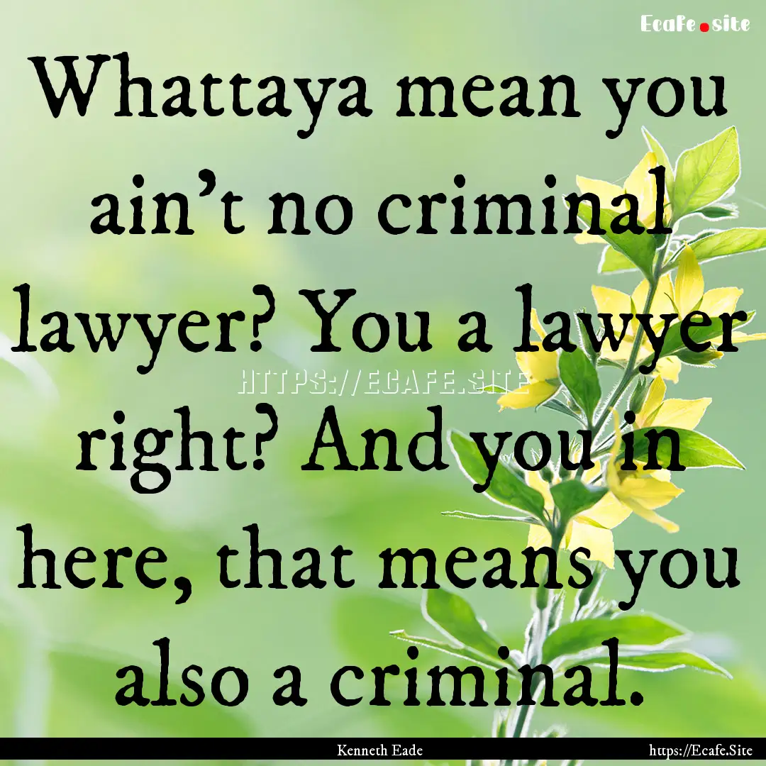 Whattaya mean you ain’t no criminal lawyer?.... : Quote by Kenneth Eade