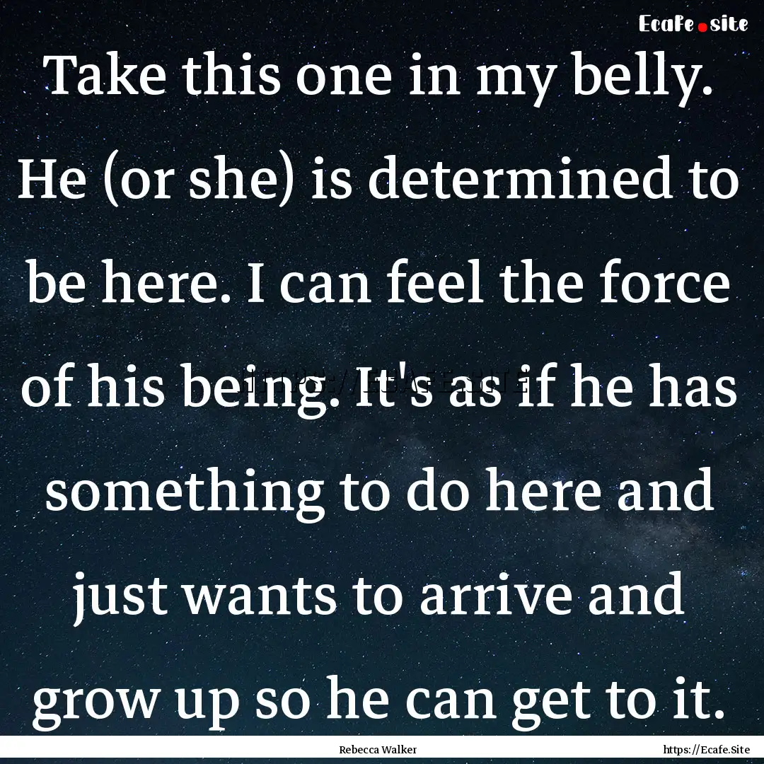 Take this one in my belly. He (or she) is.... : Quote by Rebecca Walker