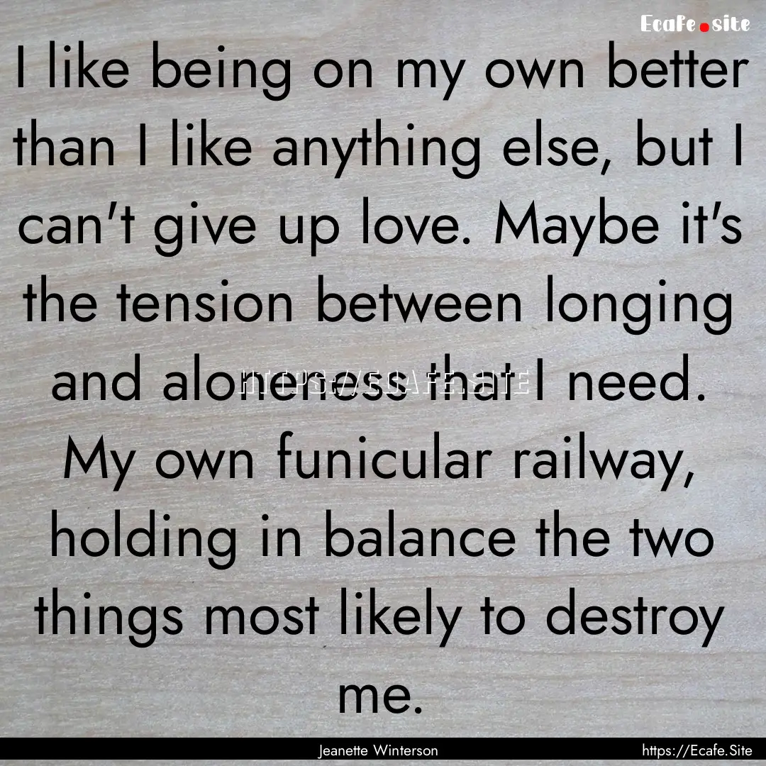 I like being on my own better than I like.... : Quote by Jeanette Winterson