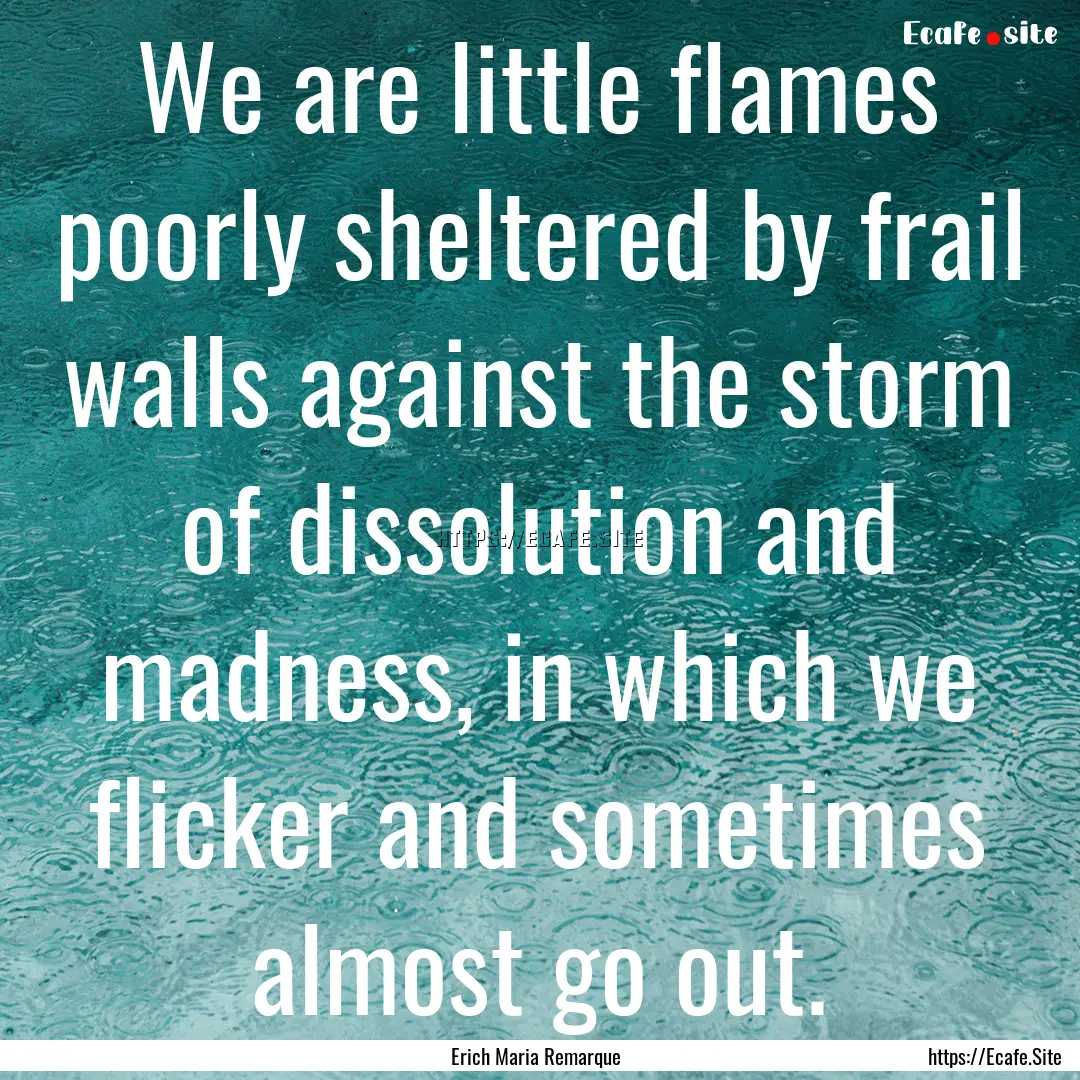 We are little flames poorly sheltered by.... : Quote by Erich Maria Remarque