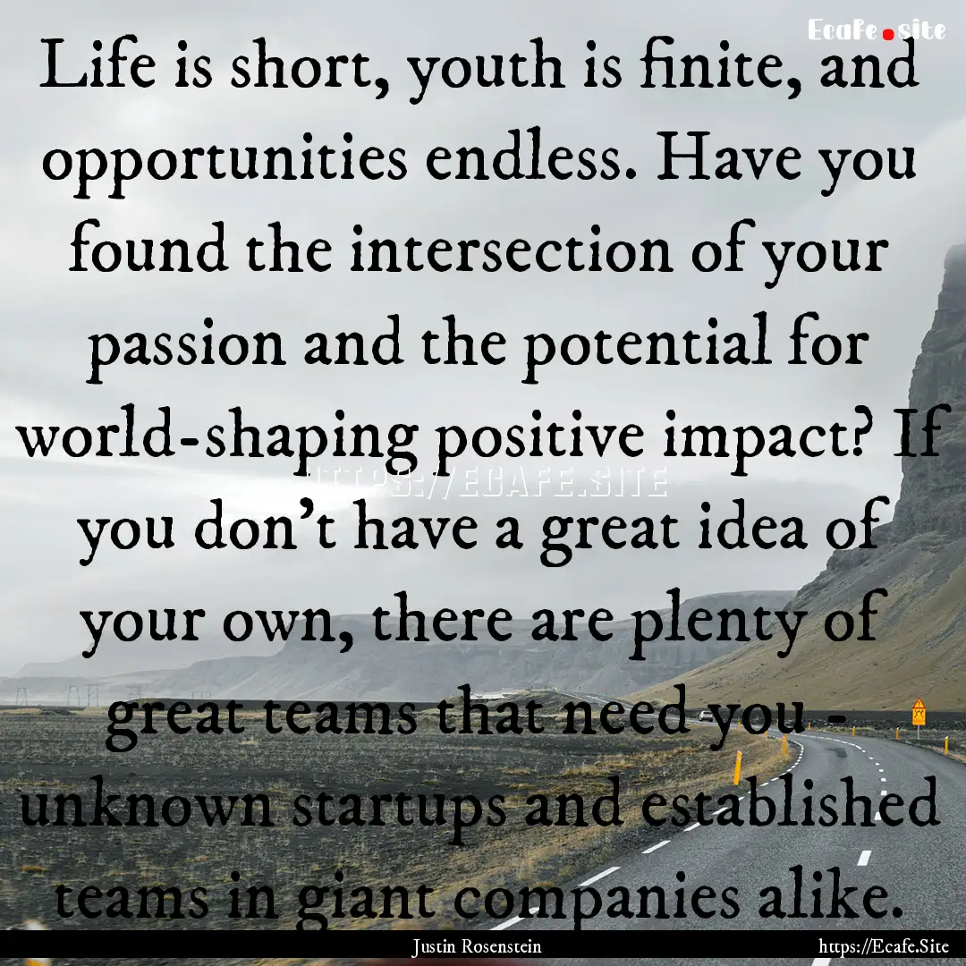 Life is short, youth is finite, and opportunities.... : Quote by Justin Rosenstein