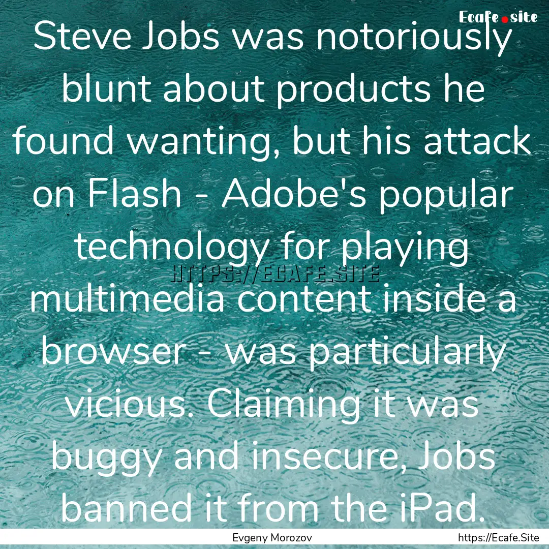 Steve Jobs was notoriously blunt about products.... : Quote by Evgeny Morozov