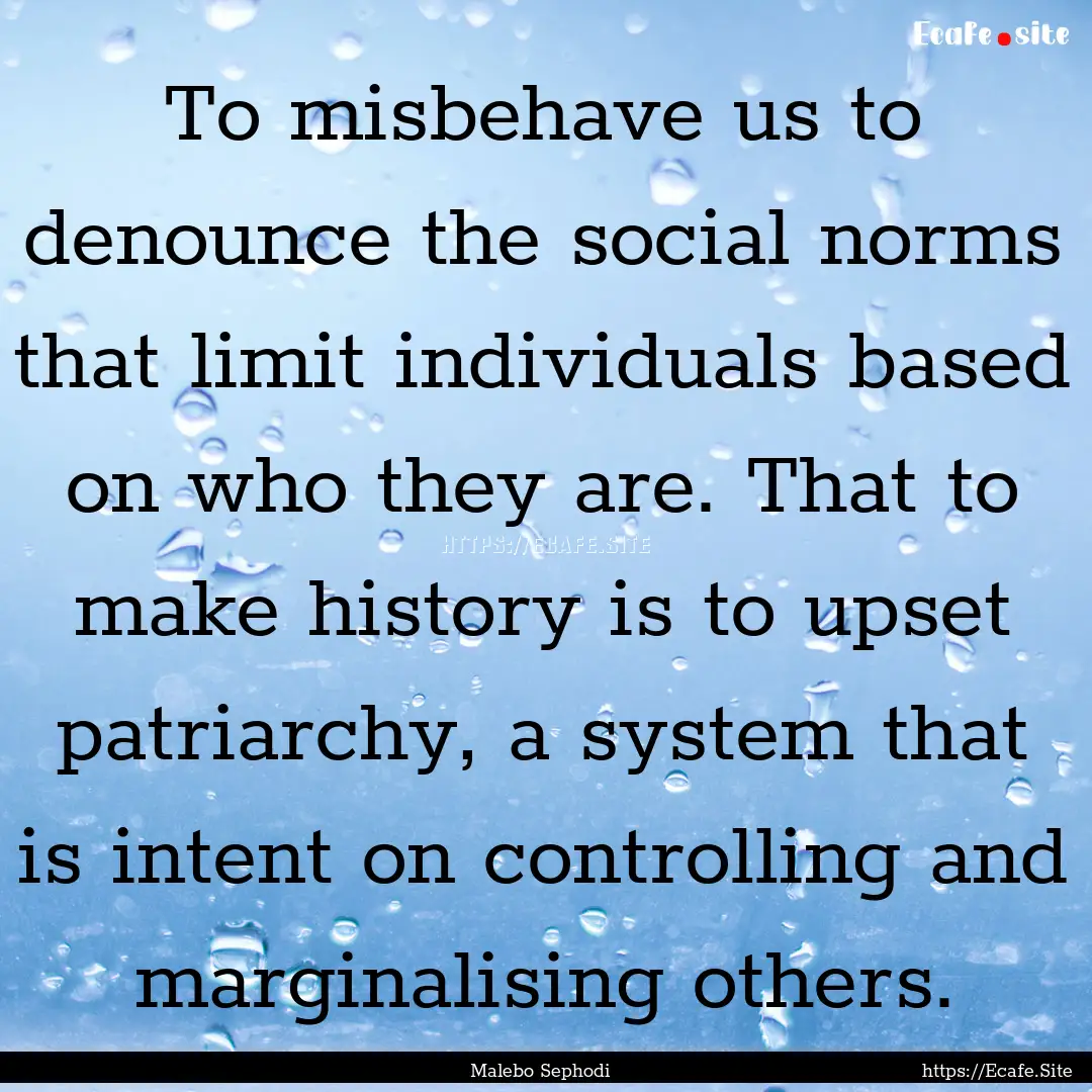 To misbehave us to denounce the social norms.... : Quote by Malebo Sephodi