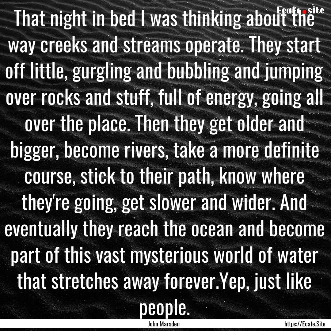 That night in bed I was thinking about the.... : Quote by John Marsden