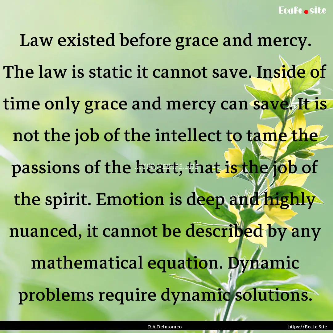 Law existed before grace and mercy. The law.... : Quote by R.A.Delmonico