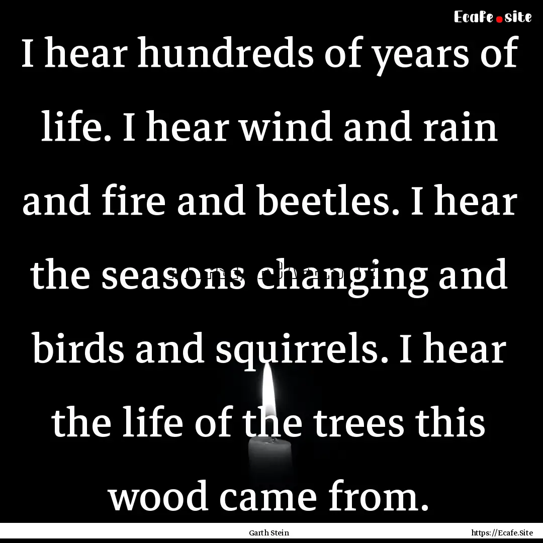 I hear hundreds of years of life. I hear.... : Quote by Garth Stein