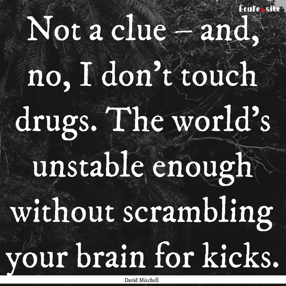 Not a clue – and, no, I don’t touch drugs..... : Quote by David Mitchell