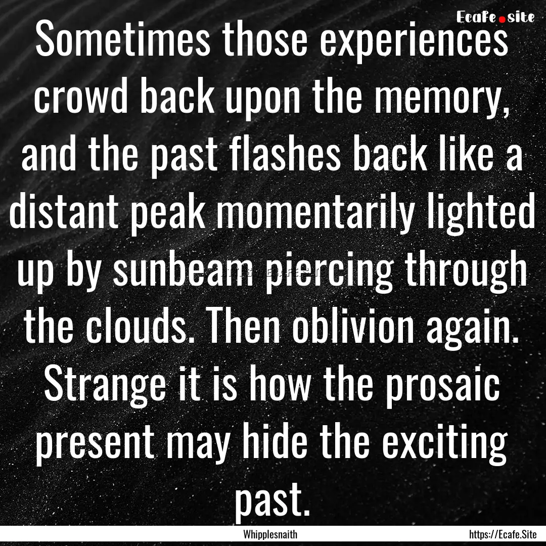 Sometimes those experiences crowd back upon.... : Quote by Whipplesnaith