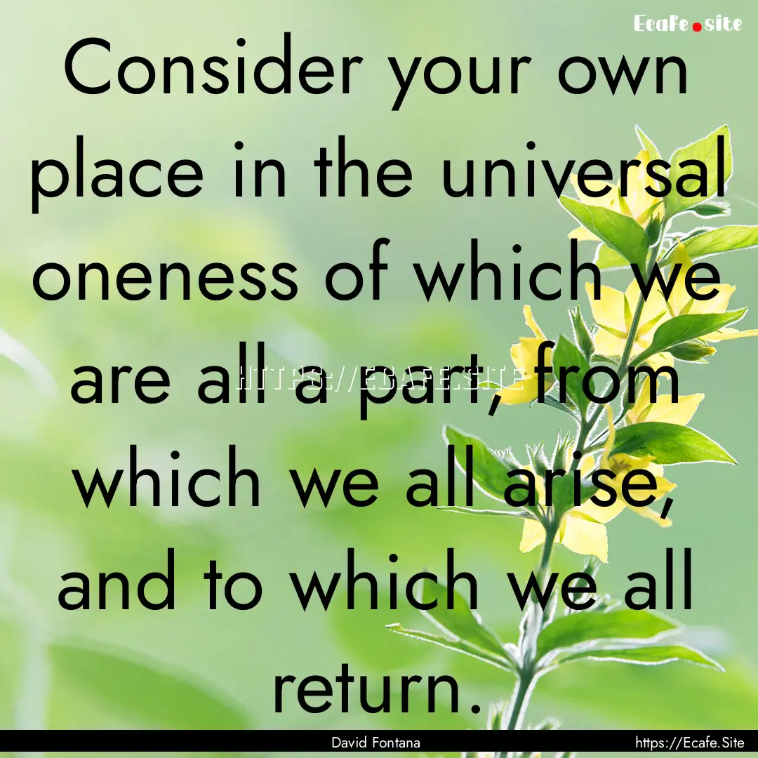 Consider your own place in the universal.... : Quote by David Fontana