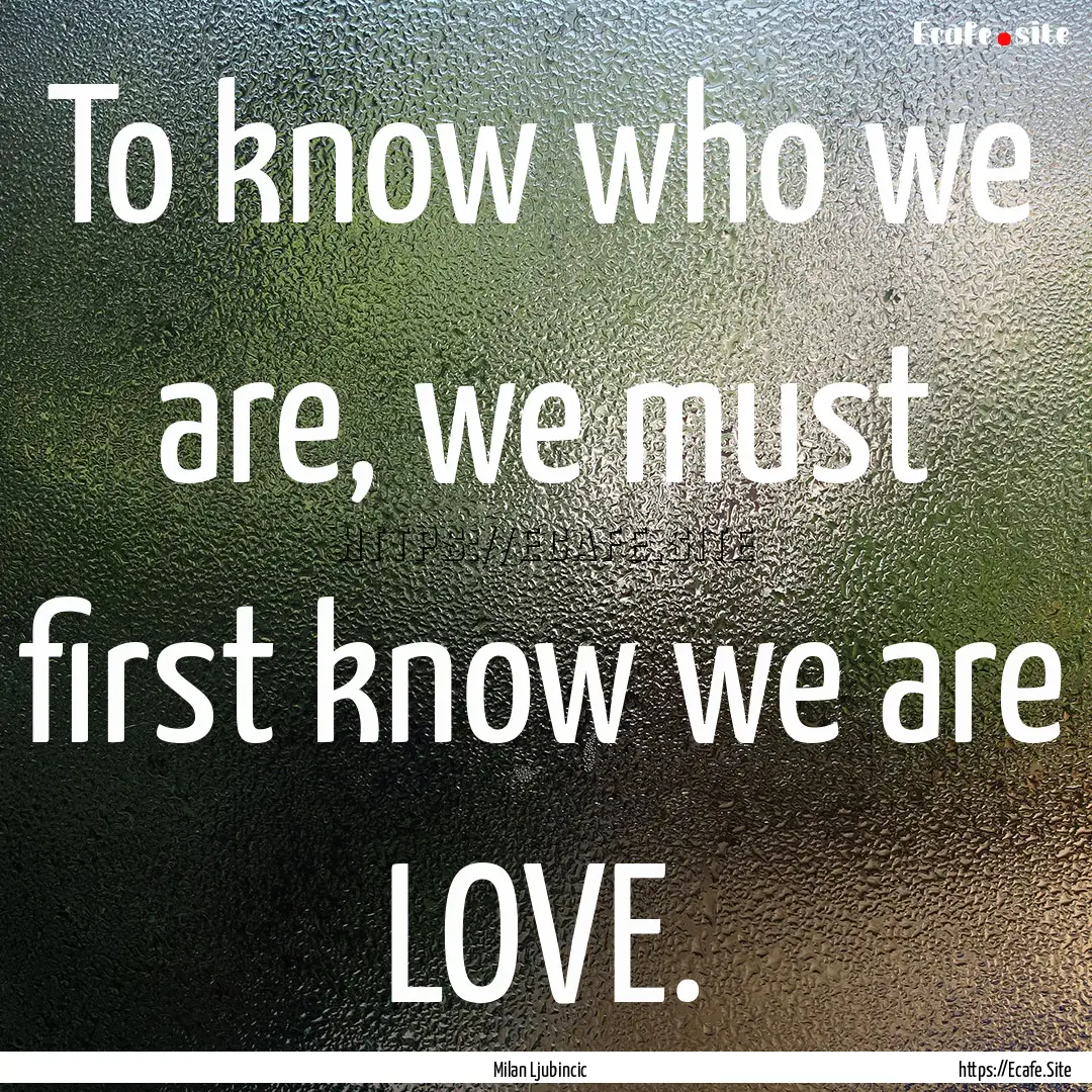 To know who we are, we must first know we.... : Quote by Milan Ljubincic