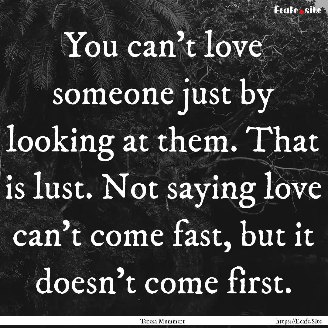 You can't love someone just by looking at.... : Quote by Teresa Mummert