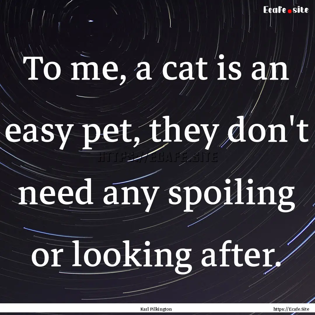 To me, a cat is an easy pet, they don't need.... : Quote by Karl Pilkington