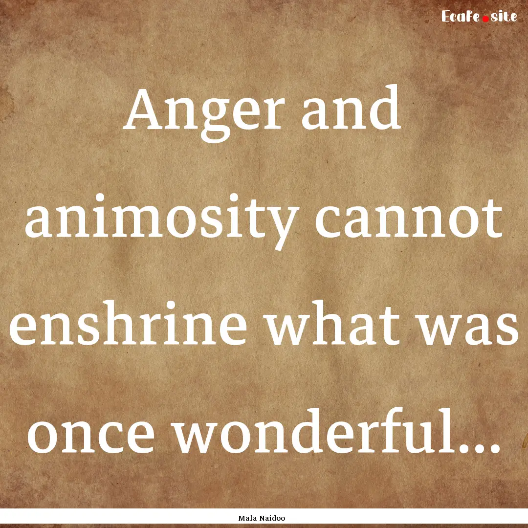 Anger and animosity cannot enshrine what.... : Quote by Mala Naidoo