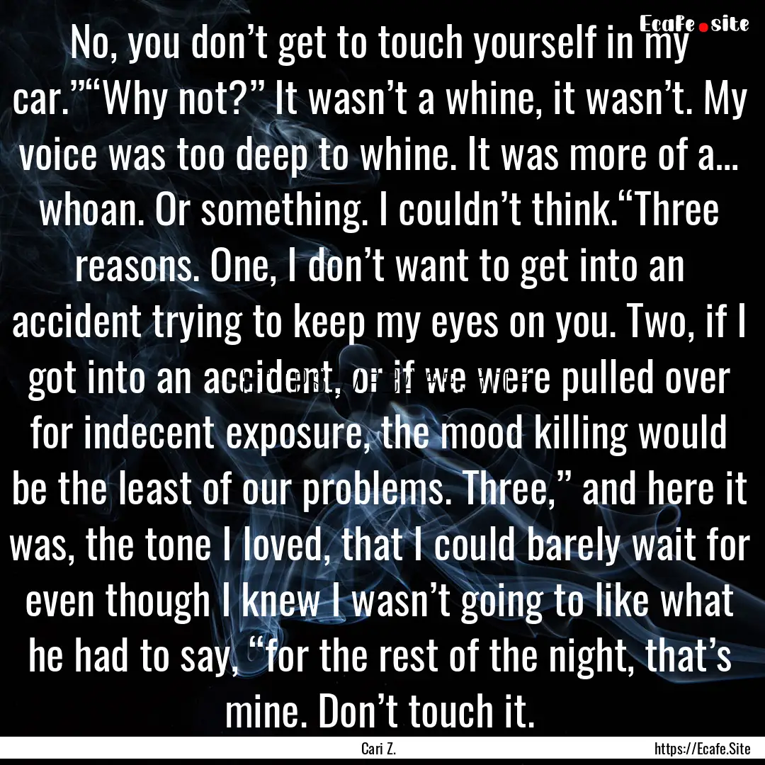 No, you don’t get to touch yourself in.... : Quote by Cari Z.