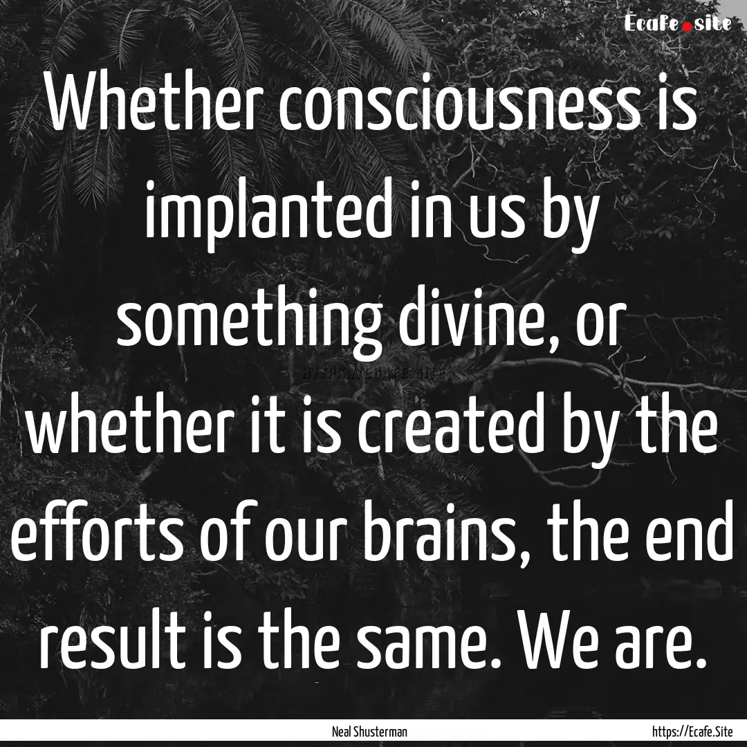 Whether consciousness is implanted in us.... : Quote by Neal Shusterman