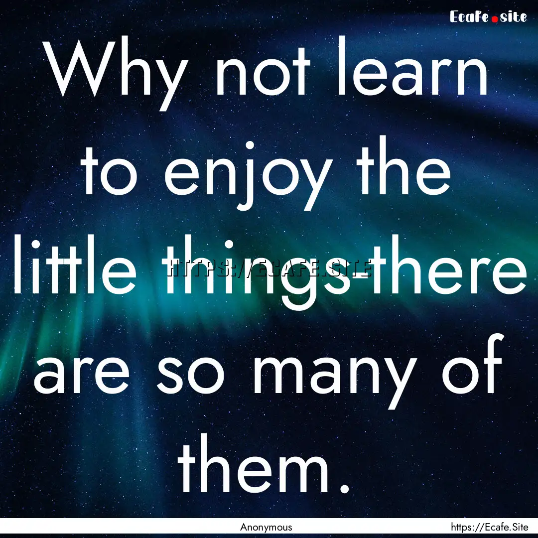 Why not learn to enjoy the little things-there.... : Quote by Anonymous