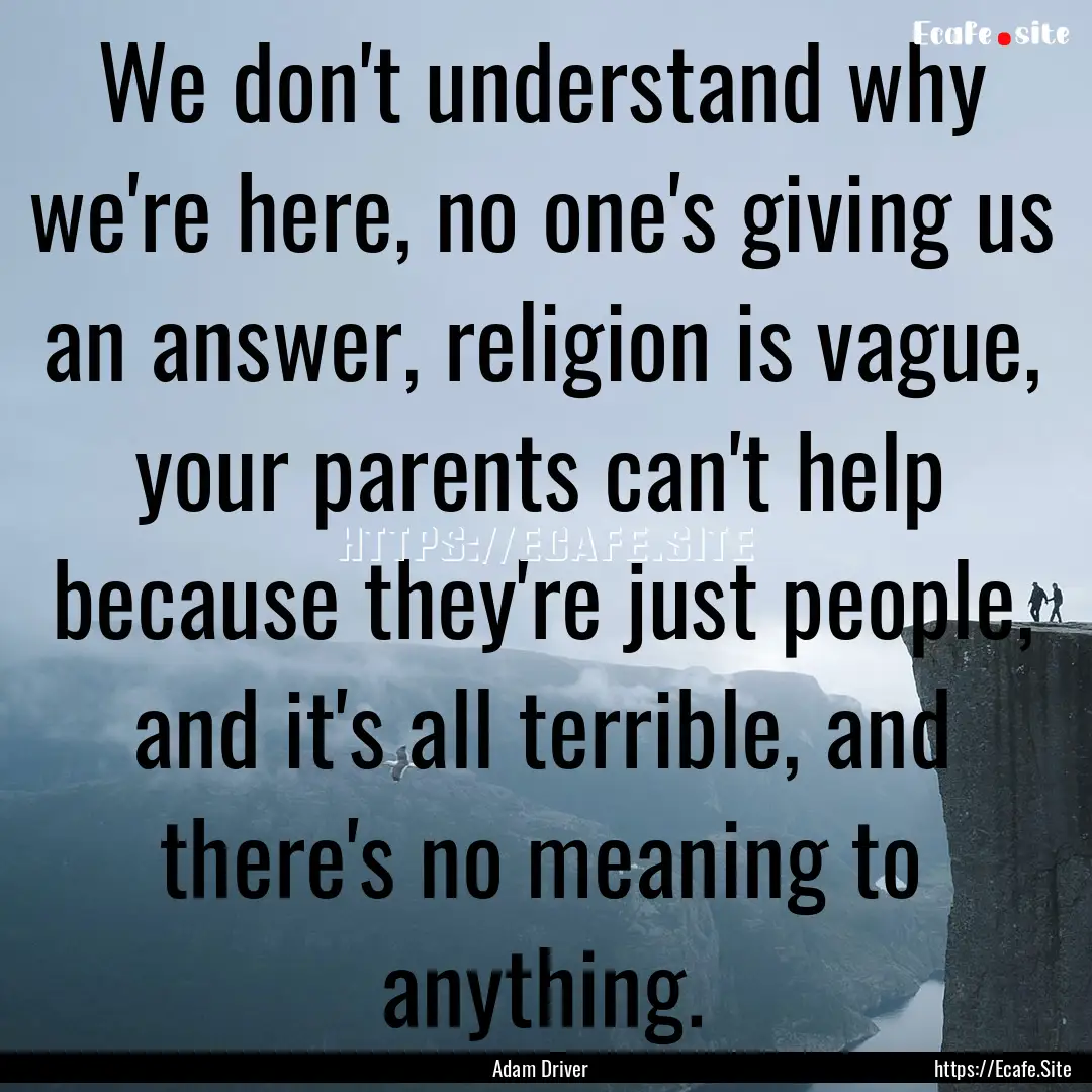 We don't understand why we're here, no one's.... : Quote by Adam Driver