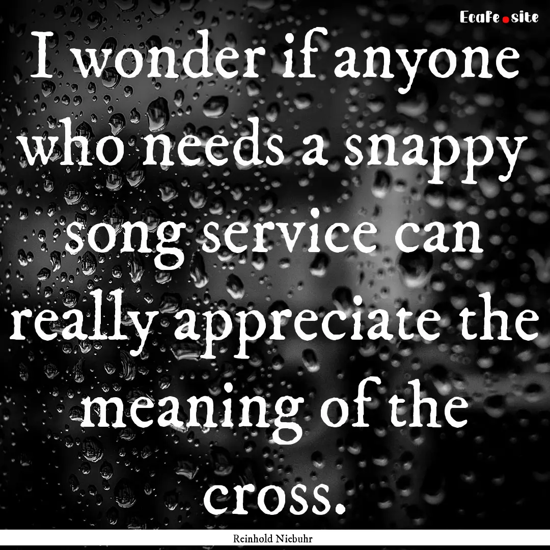 I wonder if anyone who needs a snappy song.... : Quote by Reinhold Niebuhr