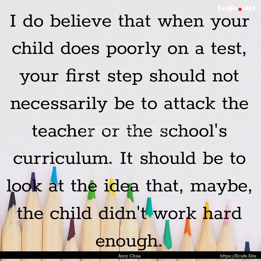 I do believe that when your child does poorly.... : Quote by Amy Chua