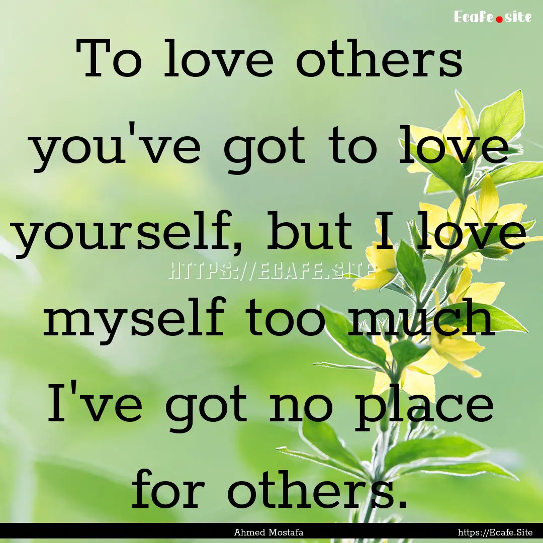 To love others you've got to love yourself,.... : Quote by Ahmed Mostafa