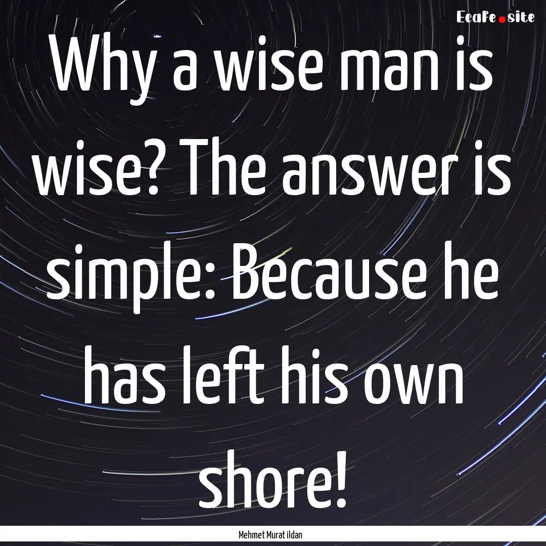 Why a wise man is wise? The answer is simple:.... : Quote by Mehmet Murat ildan