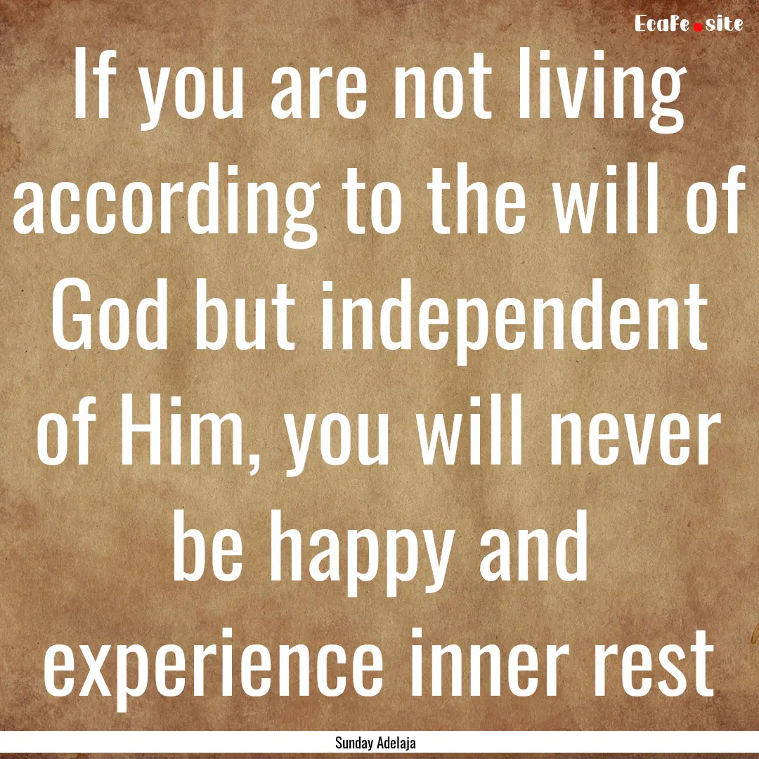 If you are not living according to the will.... : Quote by Sunday Adelaja