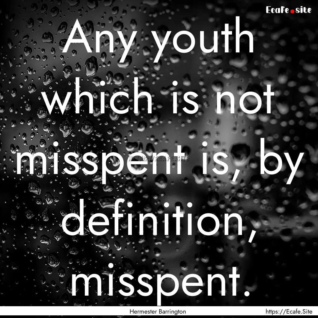 Any youth which is not misspent is, by definition,.... : Quote by Hermester Barrington