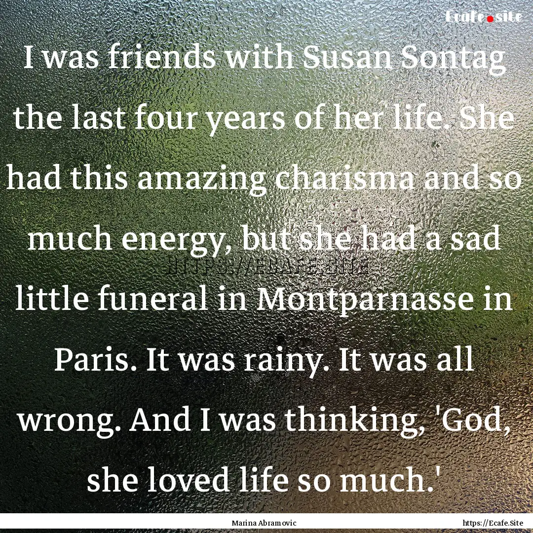 I was friends with Susan Sontag the last.... : Quote by Marina Abramovic