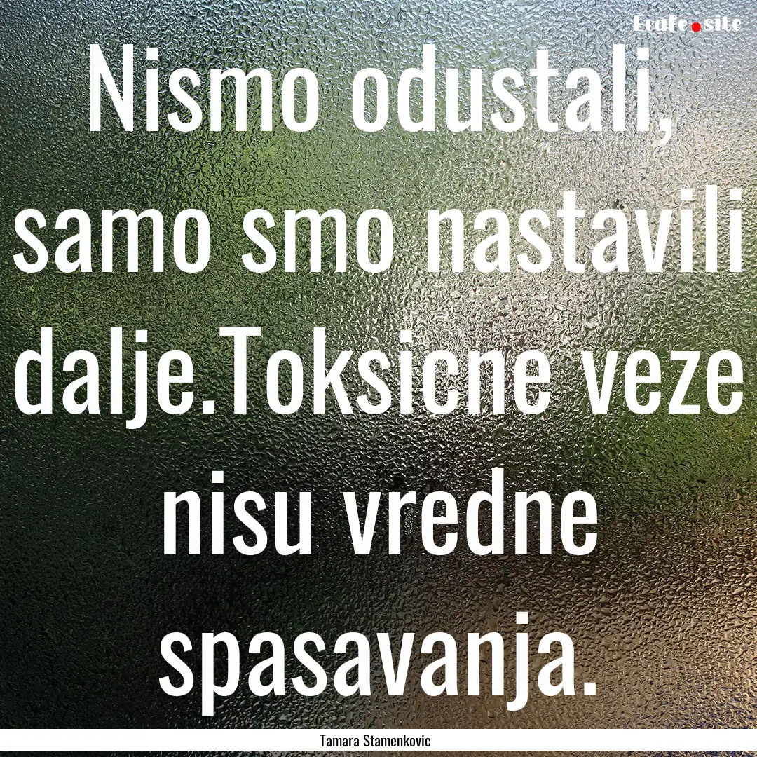 Nismo odustali, samo smo nastavili dalje.Toksicne.... : Quote by Tamara Stamenkovic