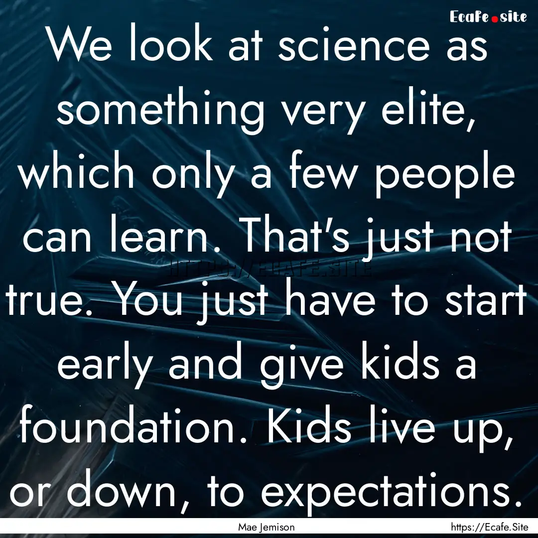 We look at science as something very elite,.... : Quote by Mae Jemison