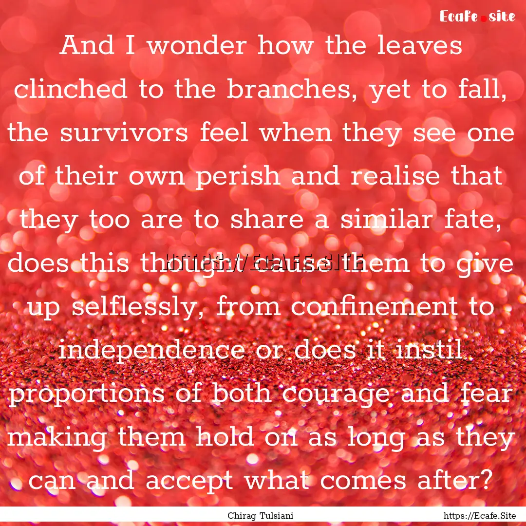 And I wonder how the leaves clinched to the.... : Quote by Chirag Tulsiani