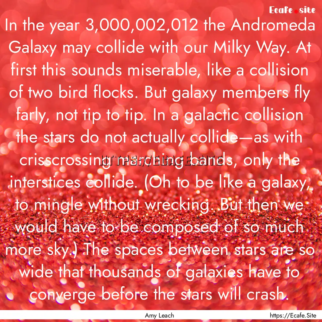 In the year 3,000,002,012 the Andromeda Galaxy.... : Quote by Amy Leach